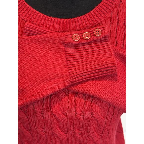 Talbots Women's Red Cable Knit Crew Neck Pullover Sweater Sz SP holiday classic! - Picture 4 of 9